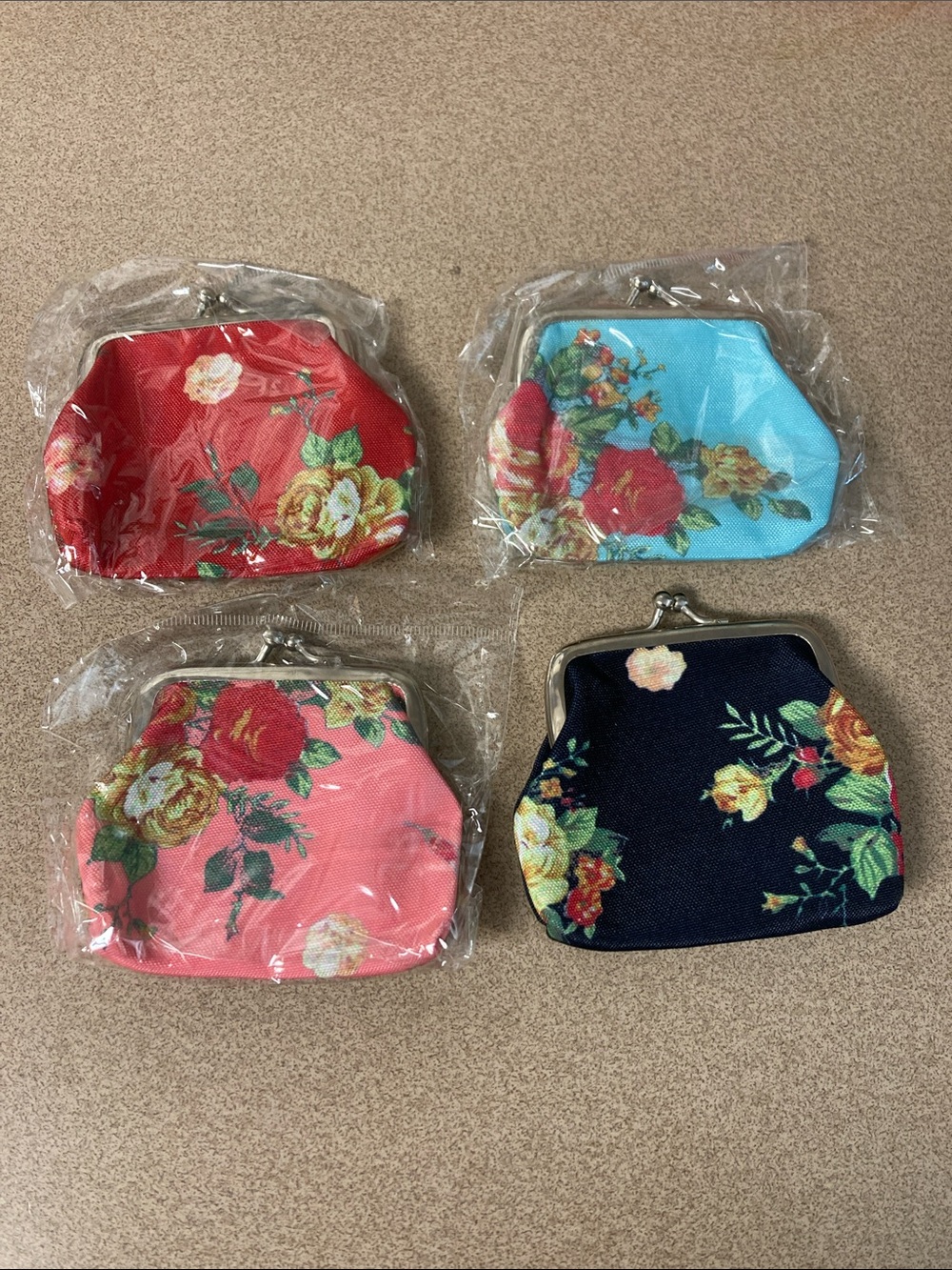 Set of 4. Floral Kiss-Lock Coin Purse - Multiple Color Options